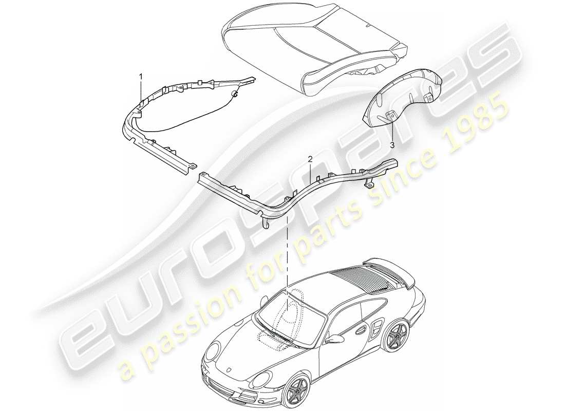 porsche 2007 (997-1 turbo / gt2) cushion carrier parts diagram