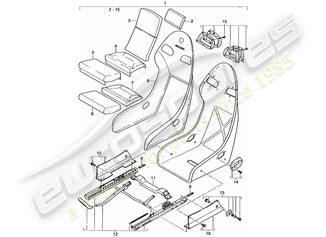 porsche 2002 (996 gt3) seat - with: - leather - seat cover part diagram
