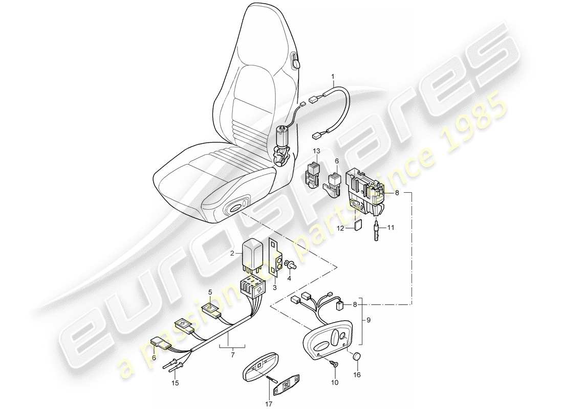porsche 2002 (996) wiring harnesses - switch - comfort seat part diagram