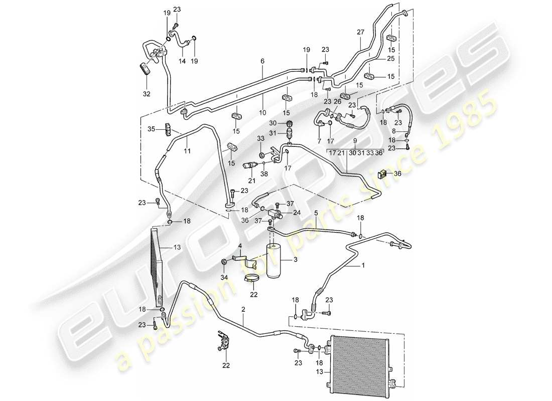 porsche 2010 (997-2 gt3) refrigerant circuit part diagram