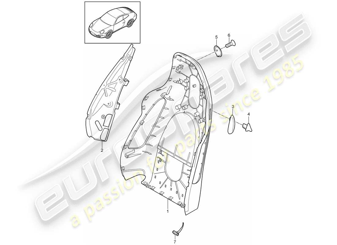 porsche 2010 (997-2) backrest shell part diagram