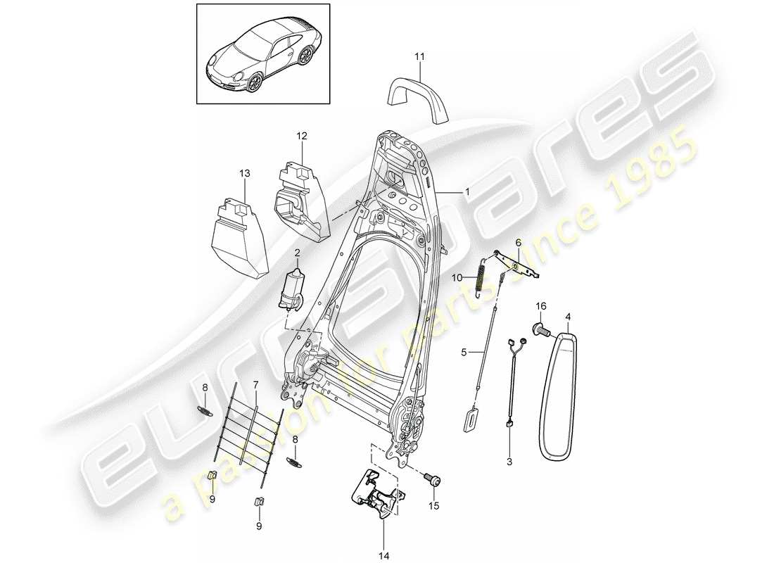 porsche 2010 (997-2) backrest frame part diagram