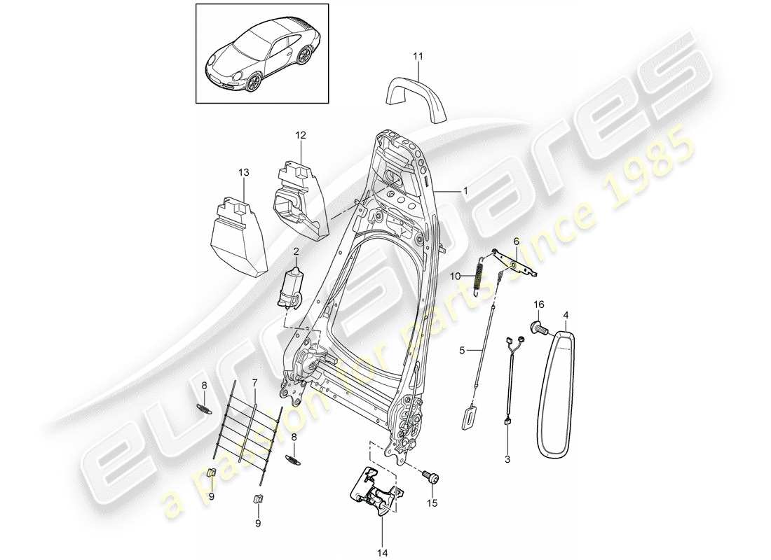 porsche 997 gen. 2 (2010) backrest frame part diagram