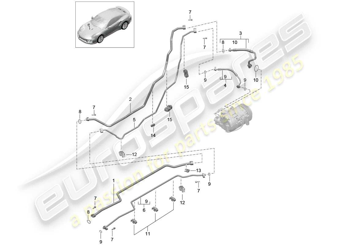 porsche 2015 (991-1 turbo) refrigerant line part diagram