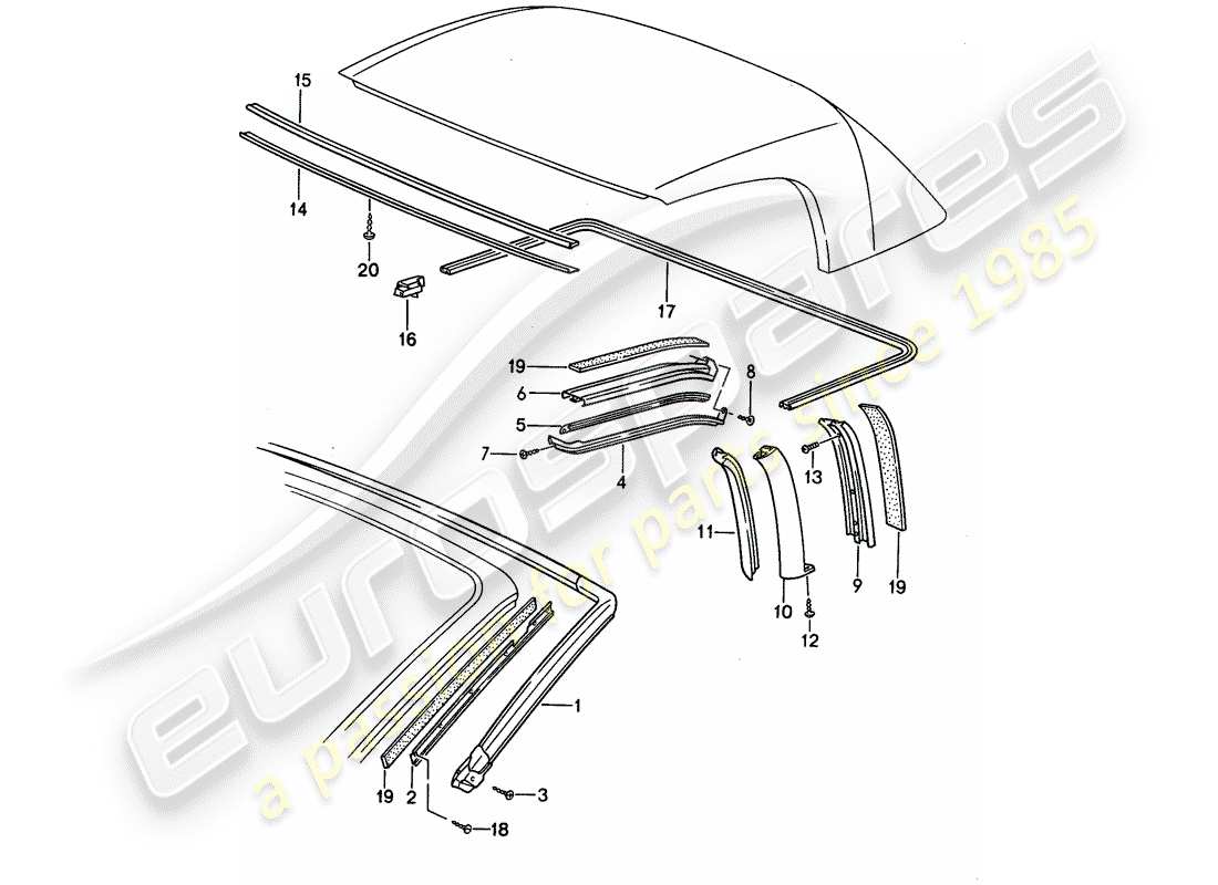 porsche 1992 (968) seal strip parts diagram