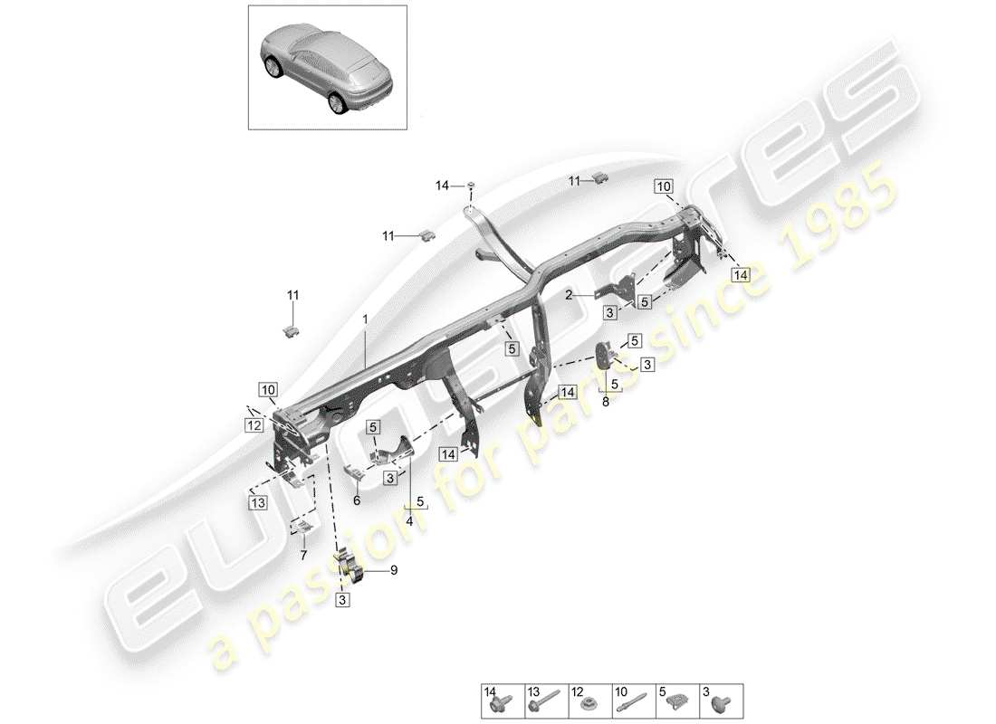 porsche 2019 (macan) retaining frame part diagram