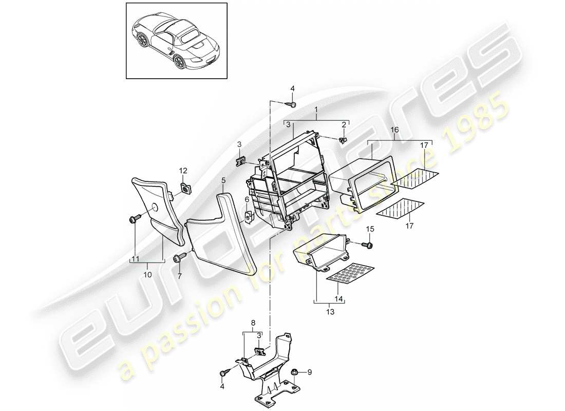 porsche 2011 (987 boxster) center console part diagram