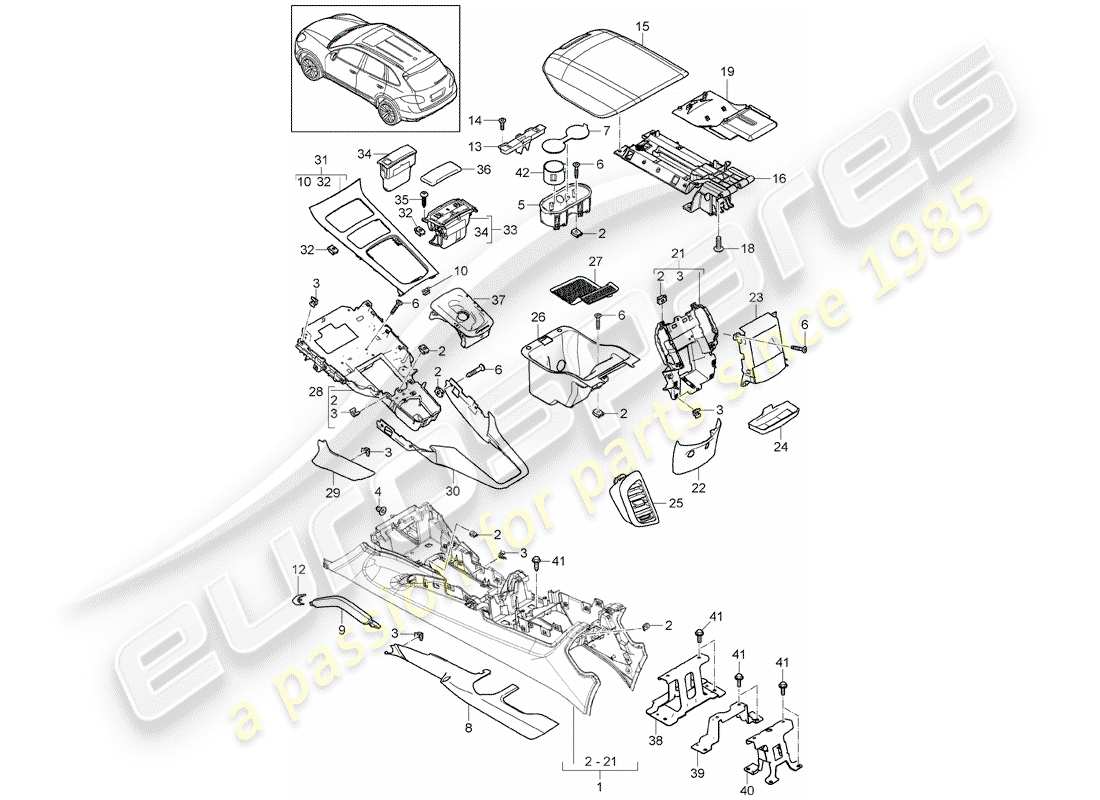 porsche 2016 (cayenne e2 92a) center console part diagram