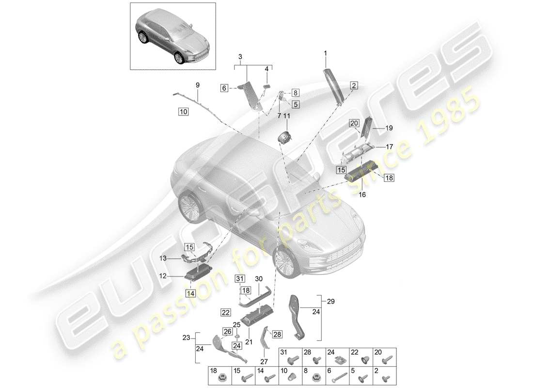 porsche 2019 (macan) airbag part diagram