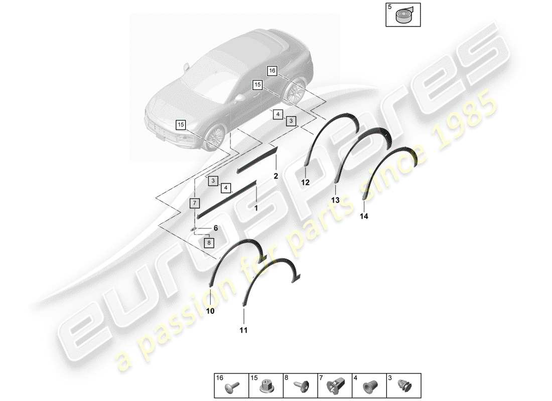 porsche 2019 (cayenne e3 9ya/9yb) wheel arch cover part diagram
