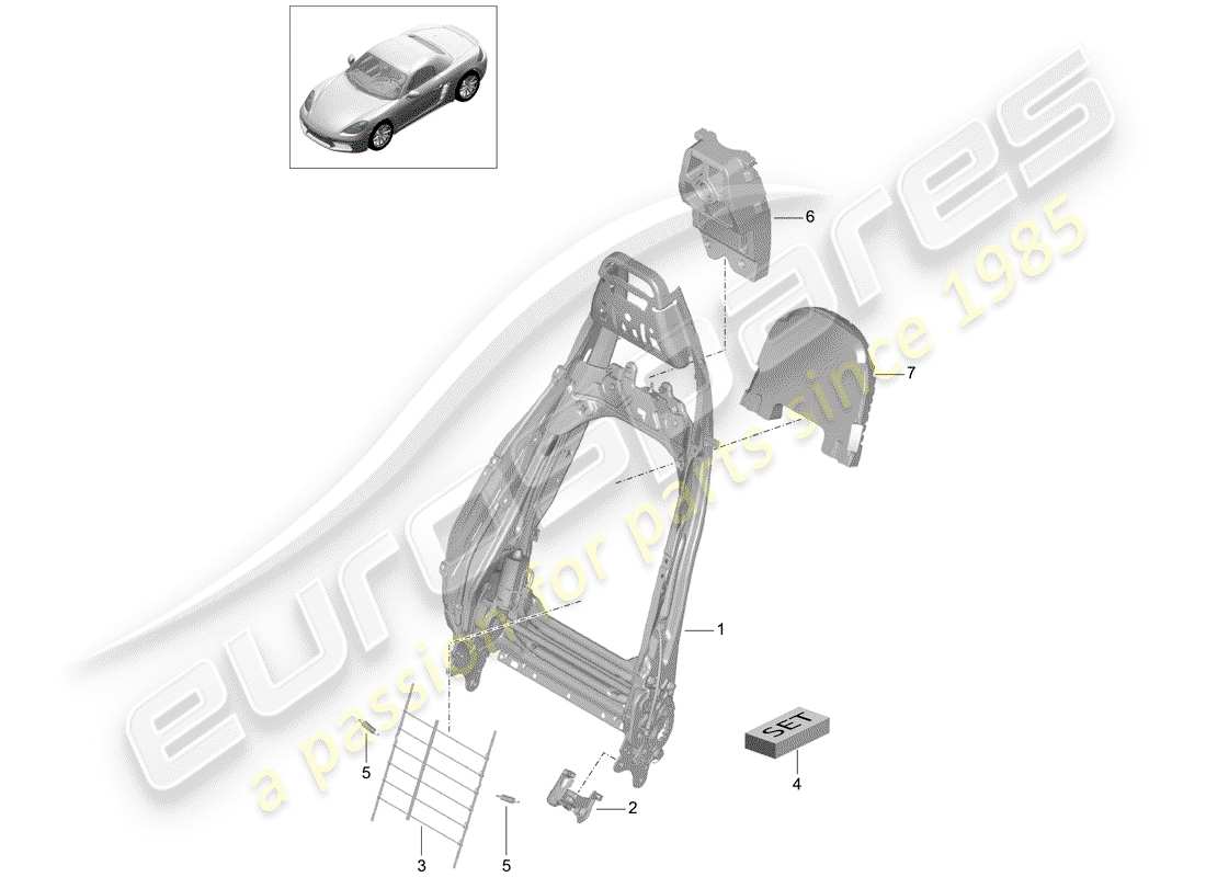 porsche 2017 (718 boxster) frame - backrest part diagram