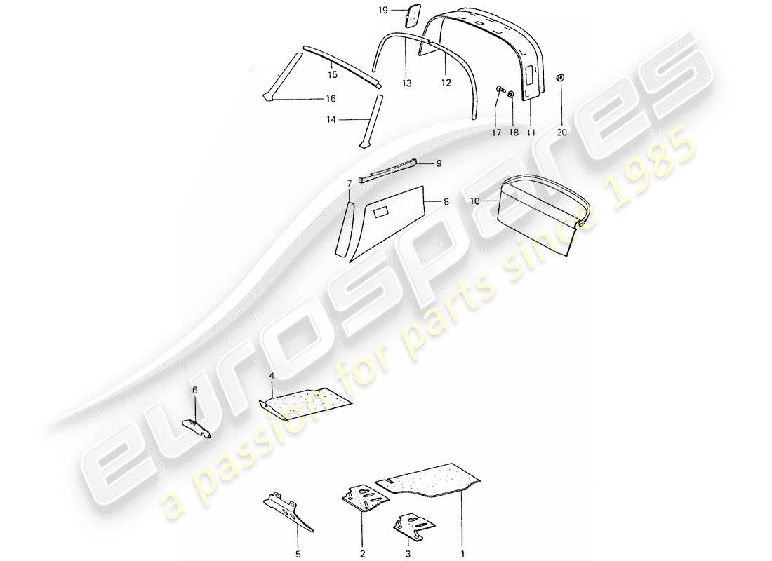 porsche 1974 (911) interior equipment part diagram