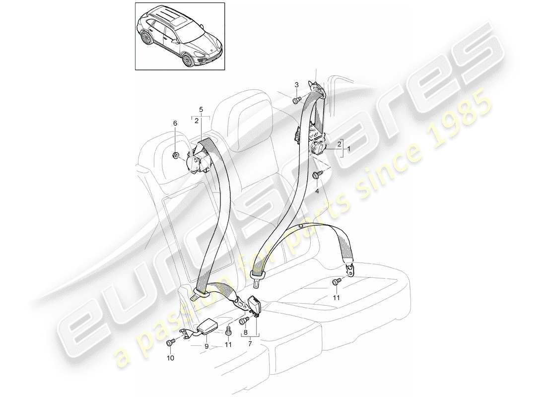 porsche 2014 (cayenne e2 92a) seat belt part diagram