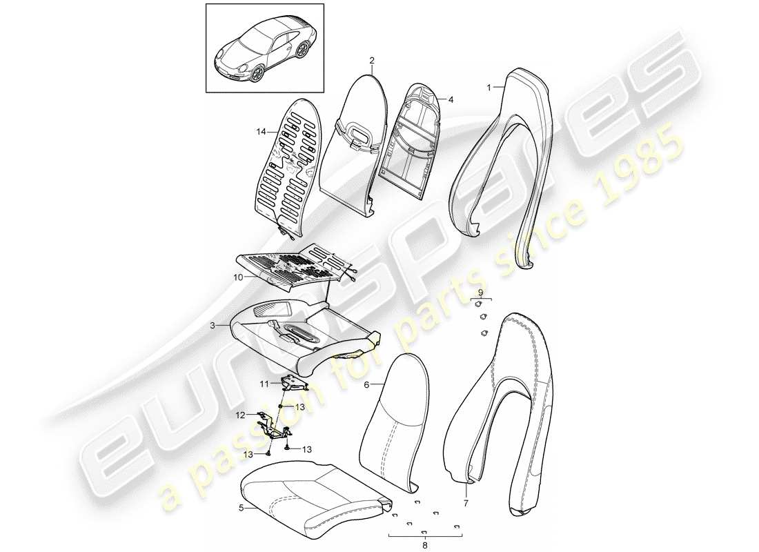 porsche 2010 (997-2) foam part part diagram