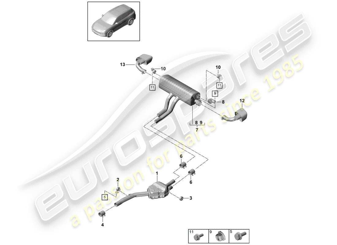 porsche 2018 (cayenne e3 9ya/9yb) exhaust system part diagram