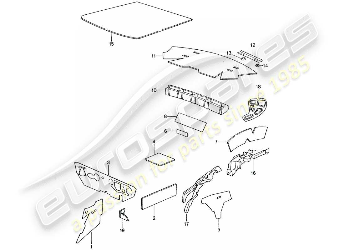 porsche 2002 (996 gt3) body shell - sound absorbers part diagram