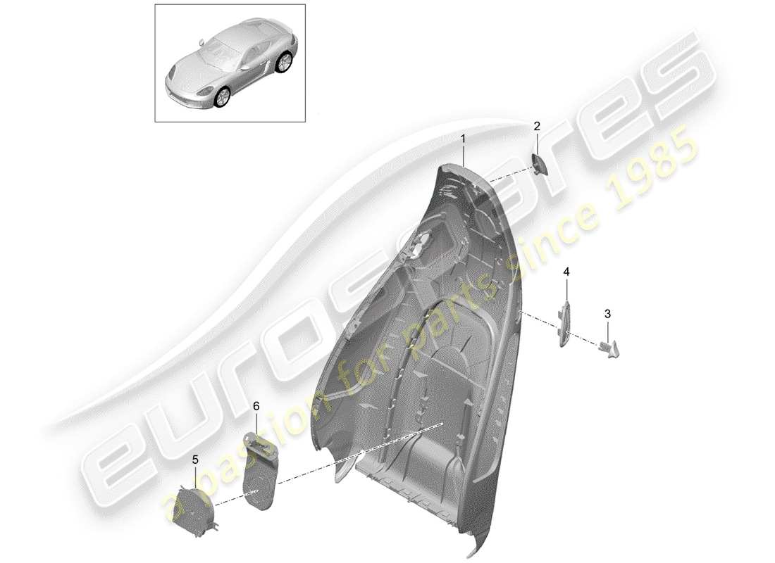 porsche 2017 (718 cayman) backrest shell part diagram