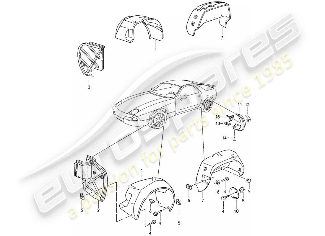 porsche 1994 (928) wheelhouse protector - wheel cover - and part diagram