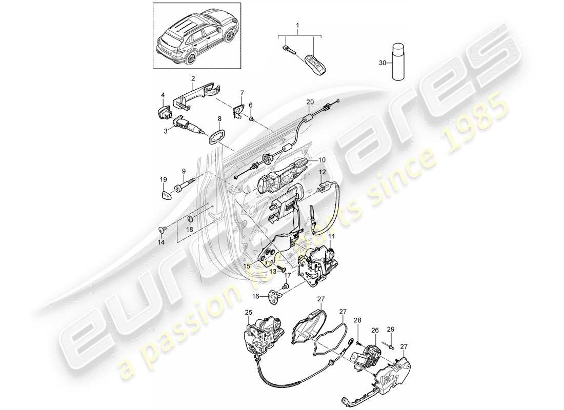 porsche 2013 (cayenne e2 92a) door handle part diagram
