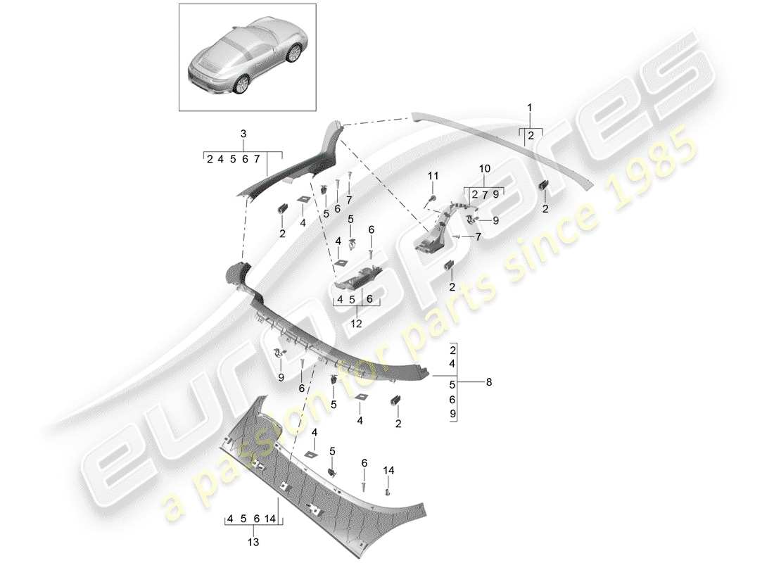 porsche 2019 (991-2) trims part diagram