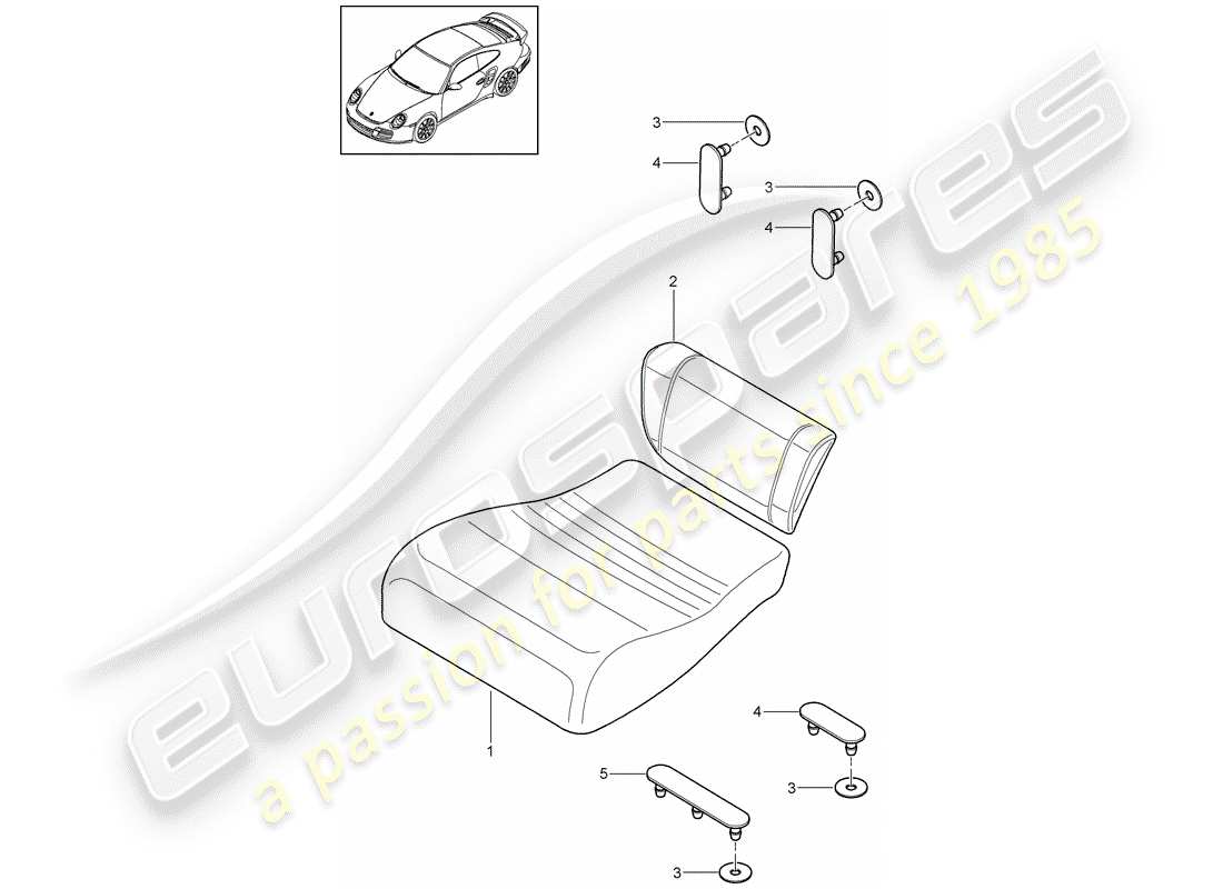porsche 2012 (997-2 turbo / gt2 rs) back seat cushion part diagram