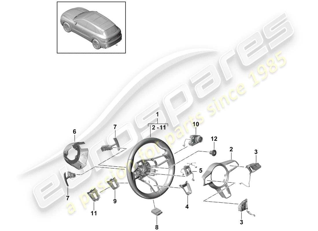 porsche cayenne e3 (2018) steering wheel parts diagram