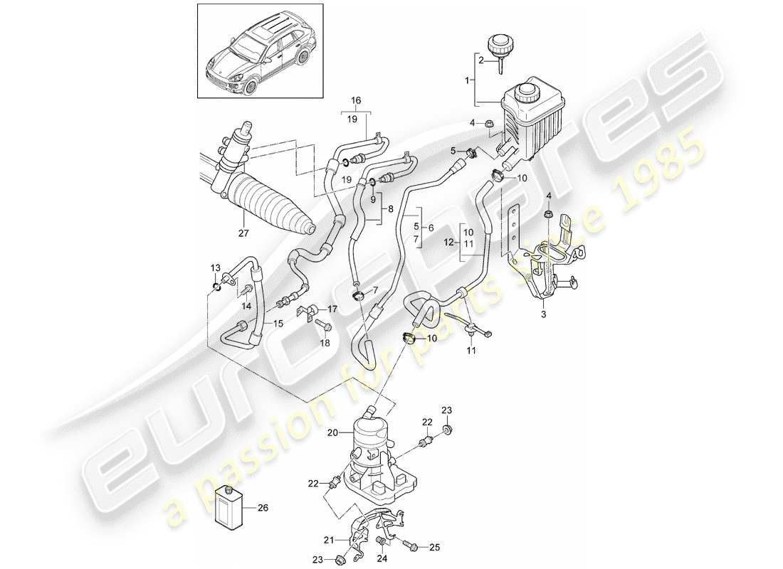 porsche 2013 (cayenne e2 92a) power steering part diagram