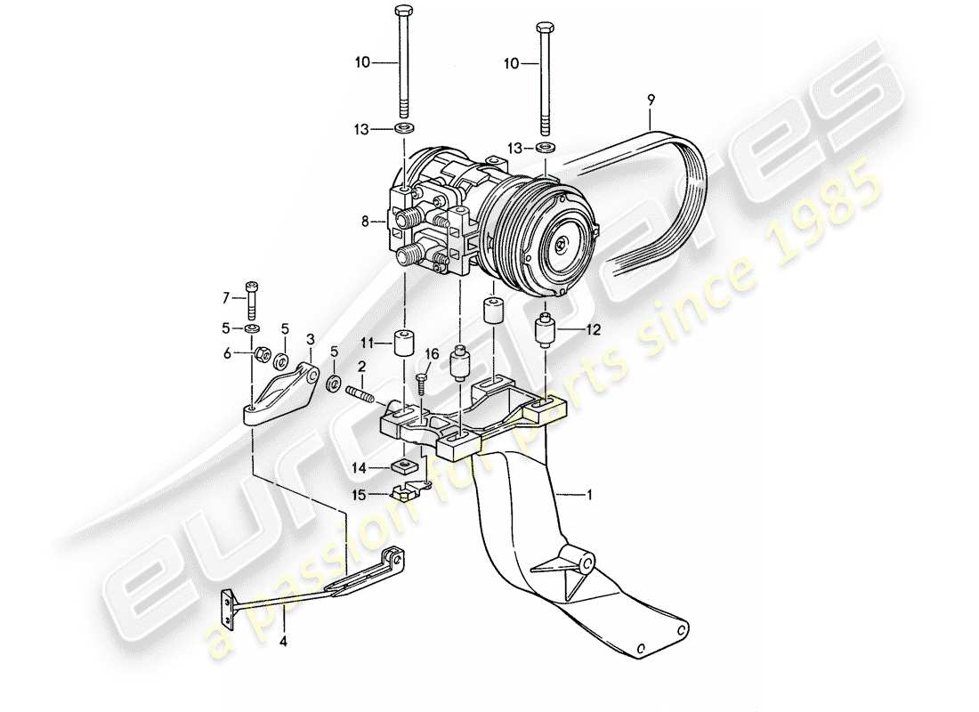 porsche 1988 (959) compressor - bracket parts diagram