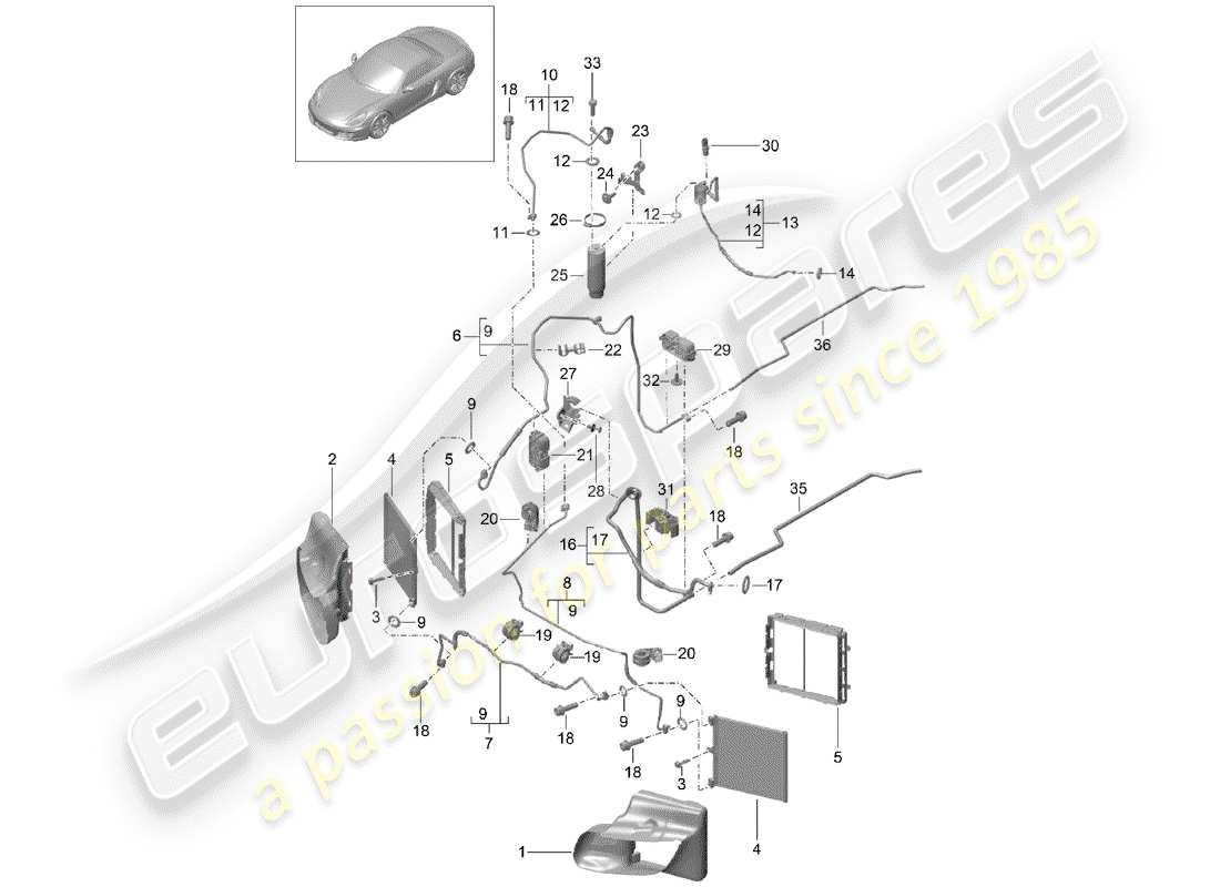 porsche 2015 (981 boxster) refrigerant circuit part diagram