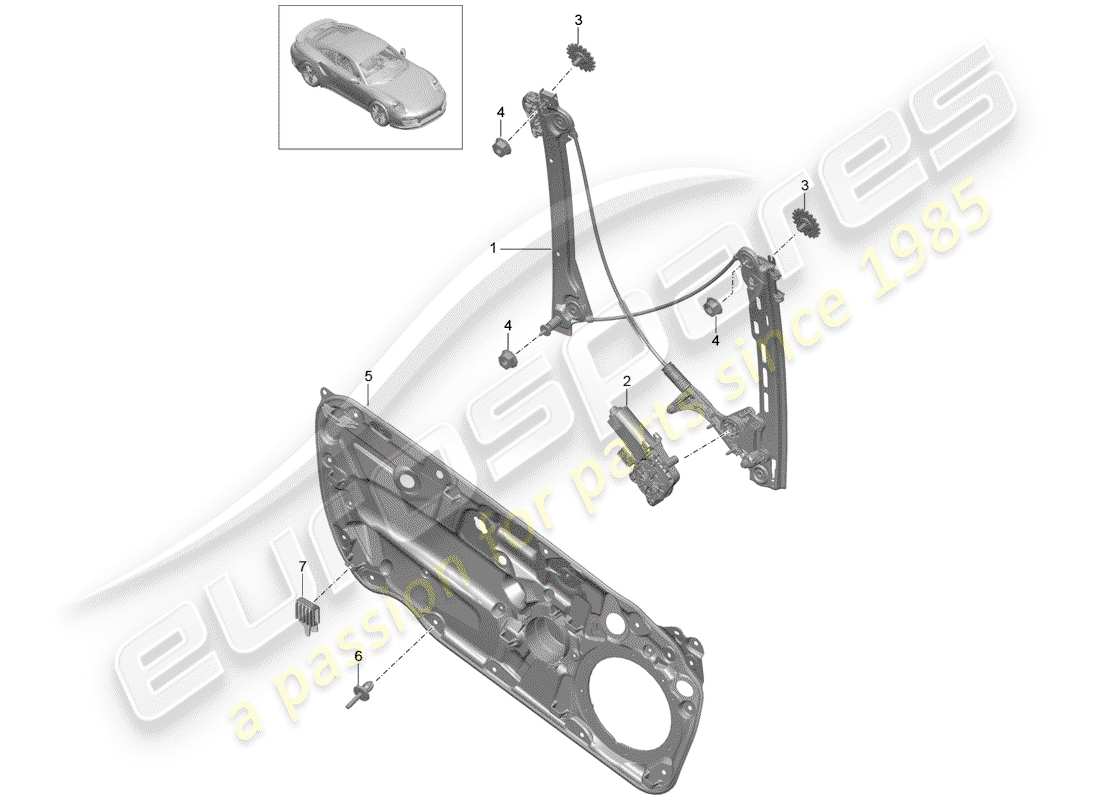 porsche 2019 (991-2 turbo) window regulator part diagram
