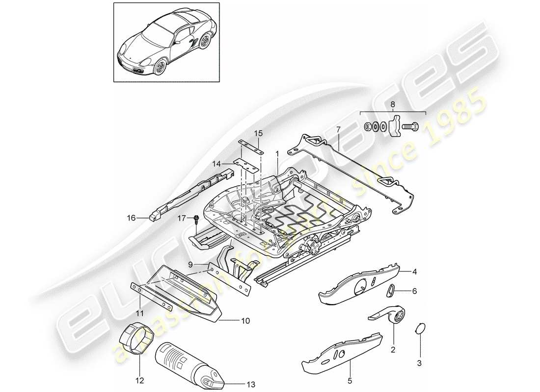 porsche 2012 (987 cayman) seat frame part diagram