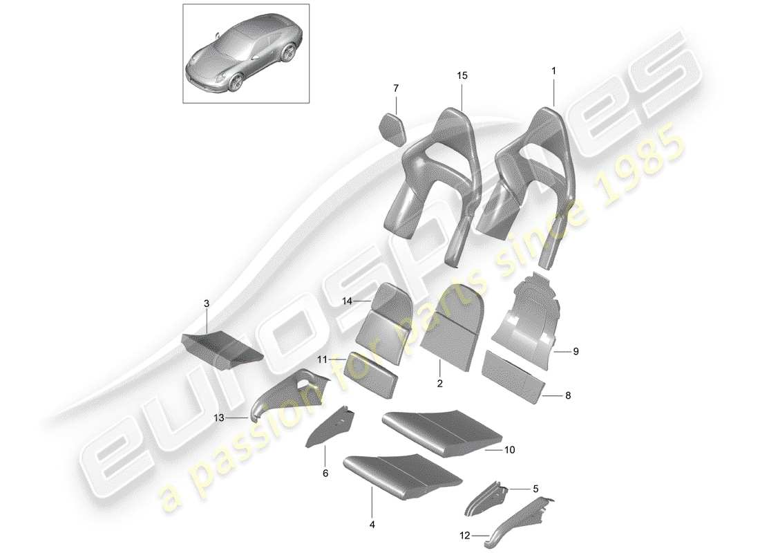 porsche 991 (2016) foam part parts diagram