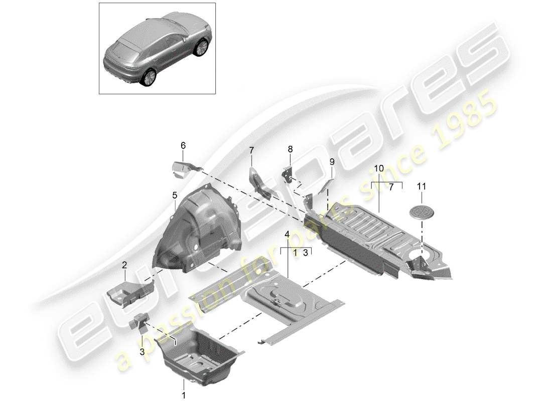 porsche 2019 (macan) floor pan part diagram