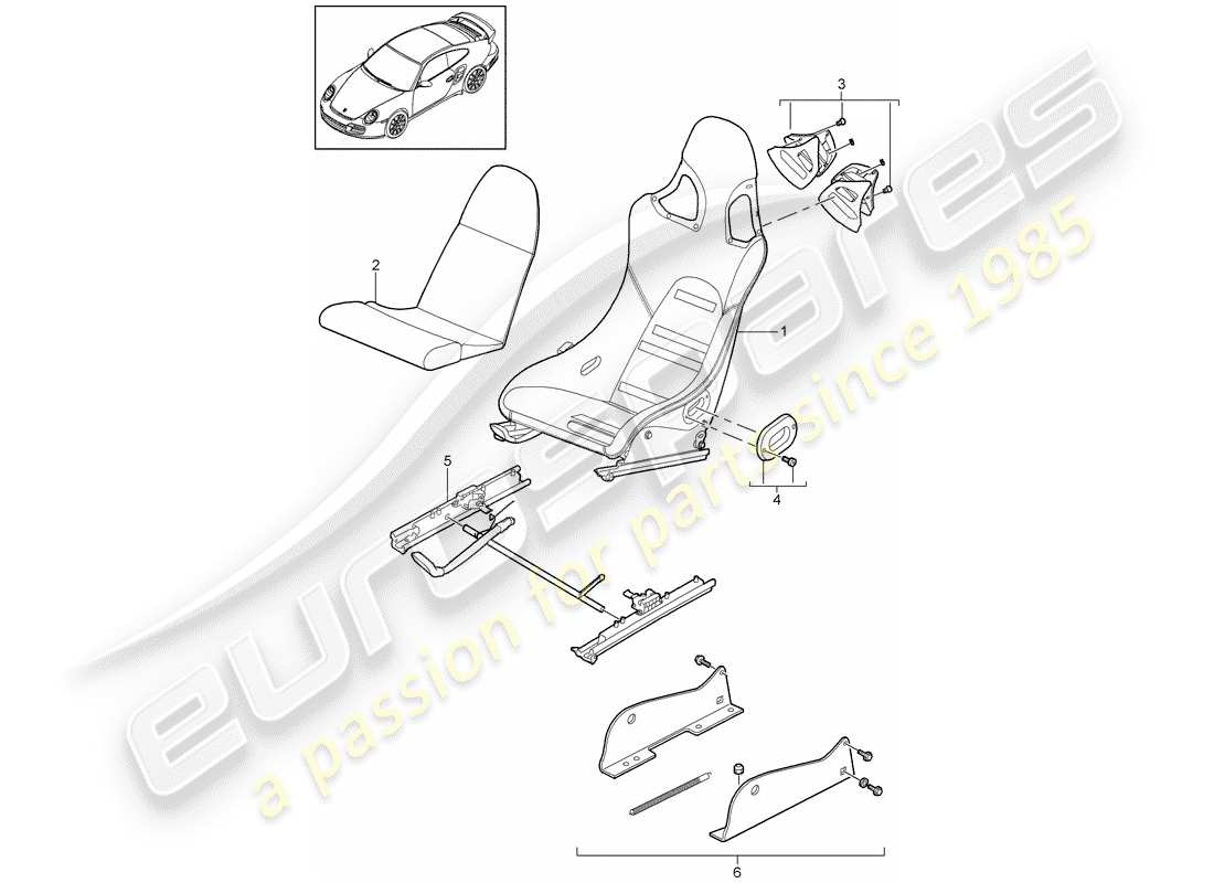 porsche 911 t/gt2rs (2012) seat part diagram