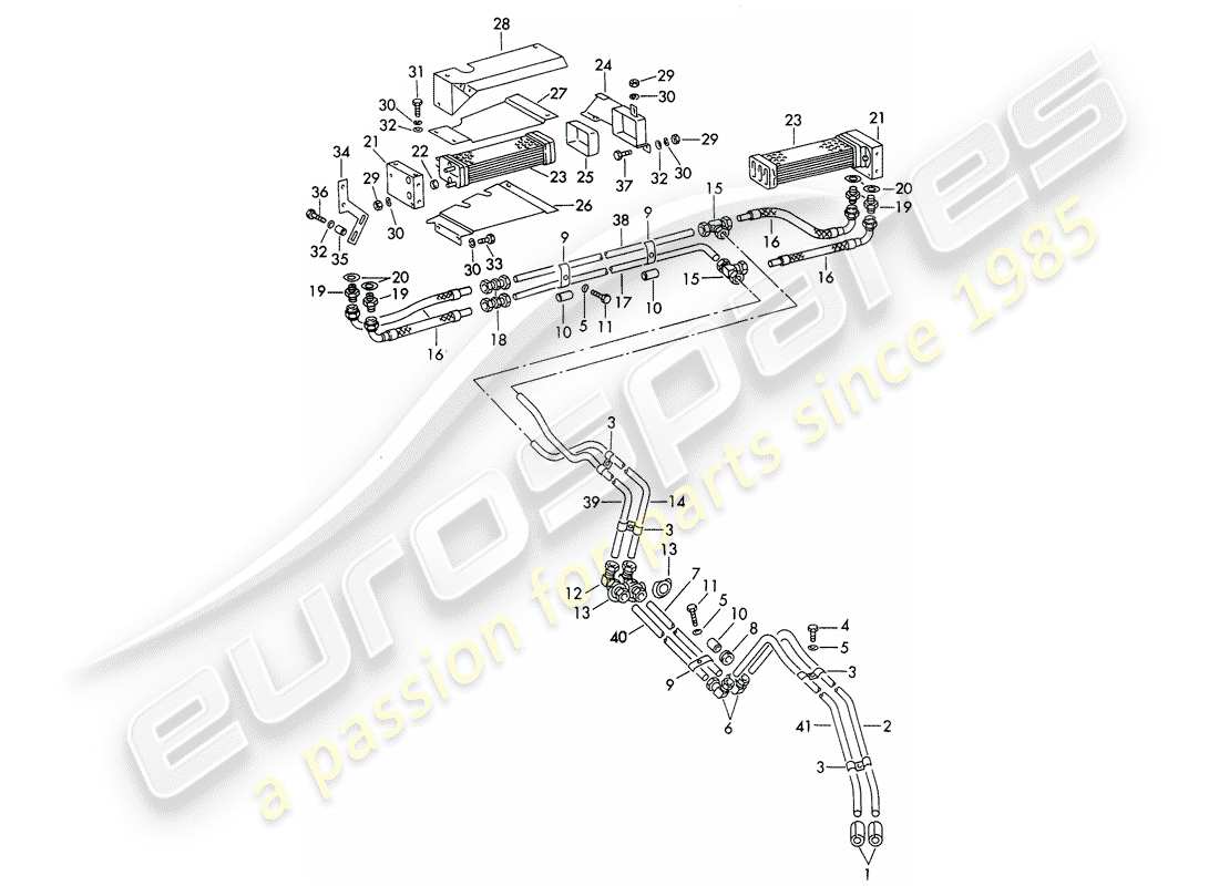 porsche 1961 (356b/356c) oil pipe - oil cooler part diagram