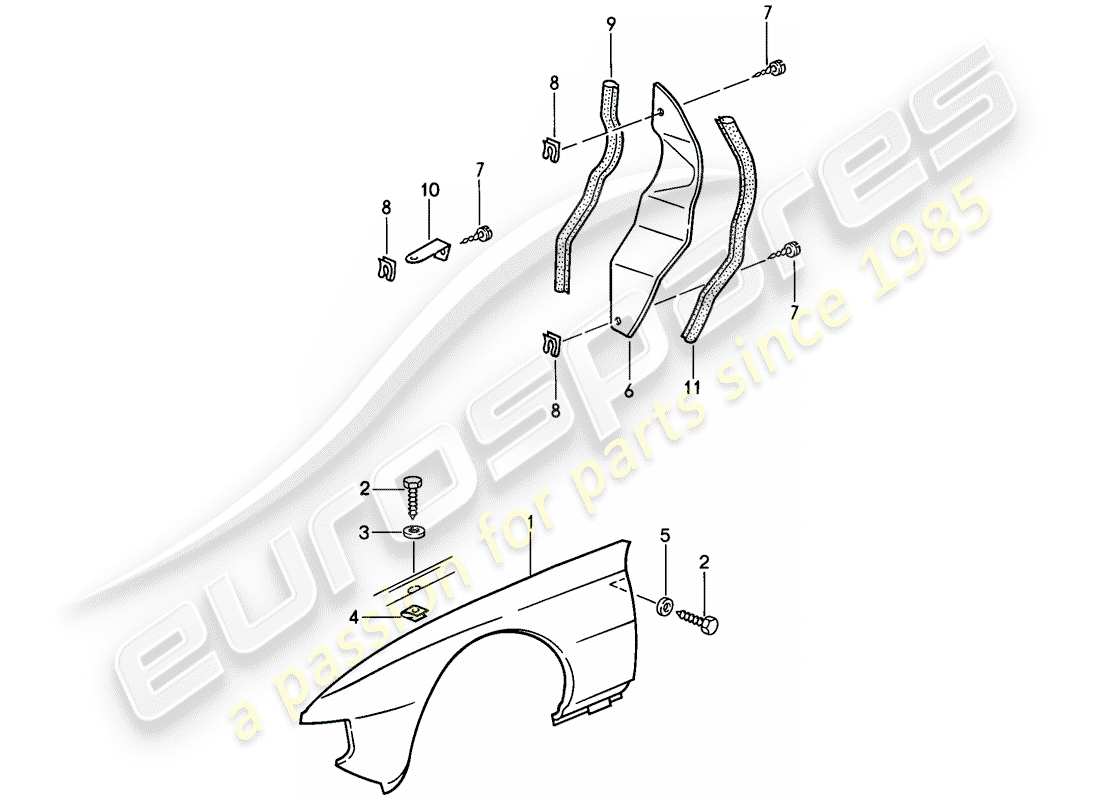 porsche 1988 (924s) fender part diagram