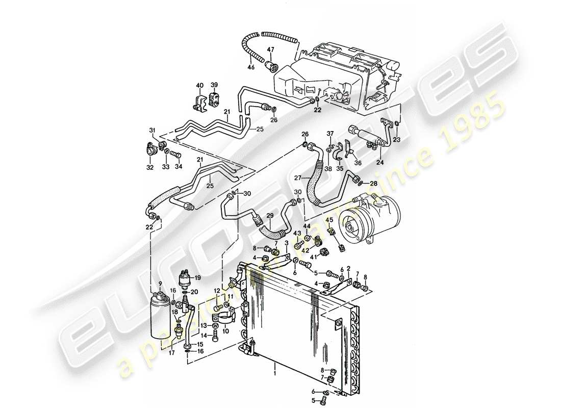 porsche 1994 (928) automatic air conditioner - lines - and - auxiliary units part diagram