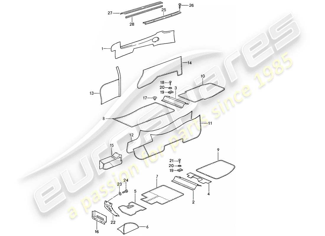 porsche 1988 (959) lining part diagram