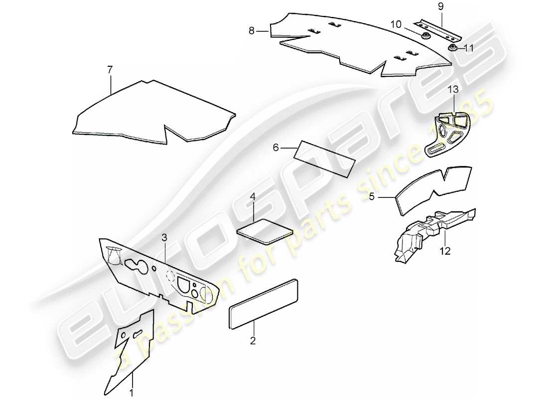 porsche 2005 (996) body shell - sound absorbers part diagram