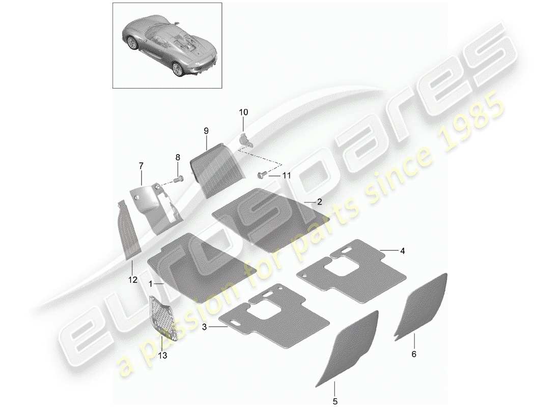 porsche 2015 (918 spyder) footwell part diagram