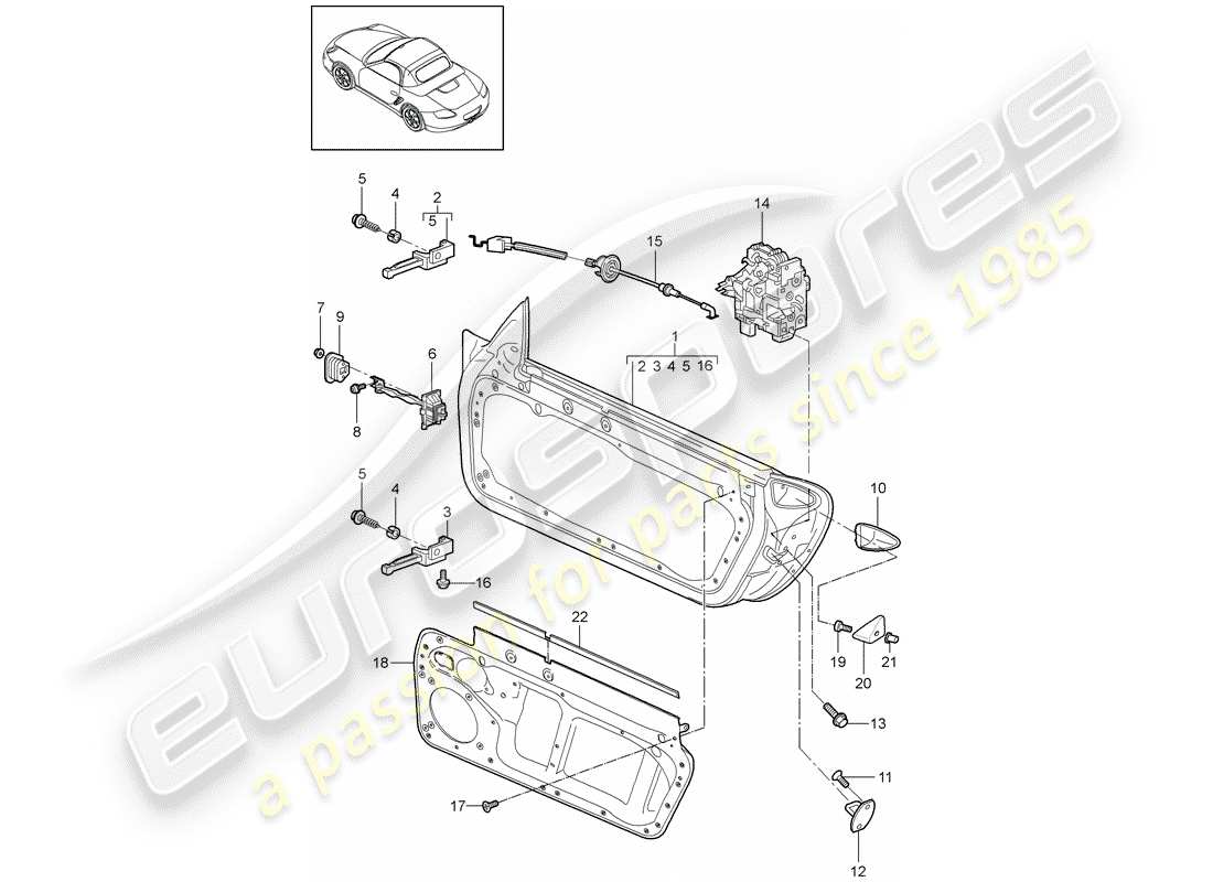 porsche 2011 (987 boxster) door shell part diagram