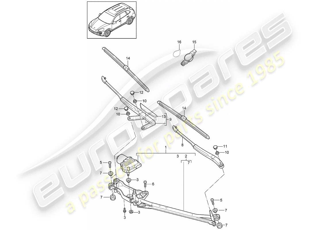 porsche 2016 (cayenne e2 92a) windshield wiper system compl. part diagram