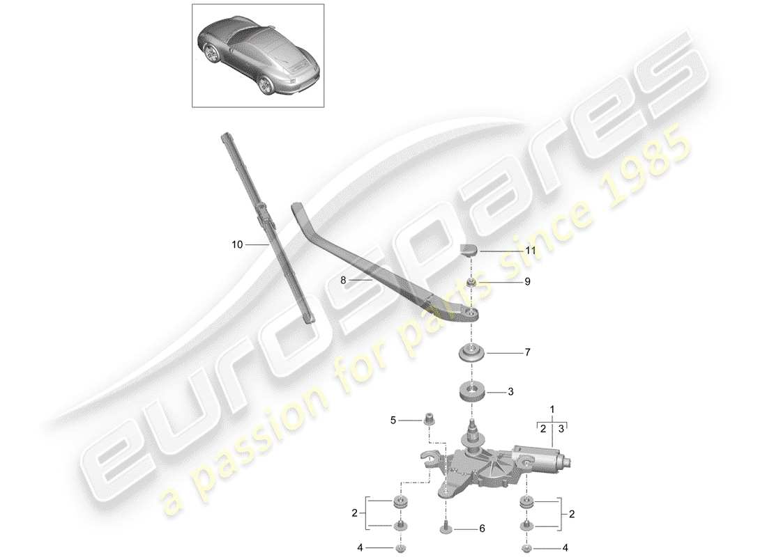 porsche 2014 (991-1) rear window wiper part diagram