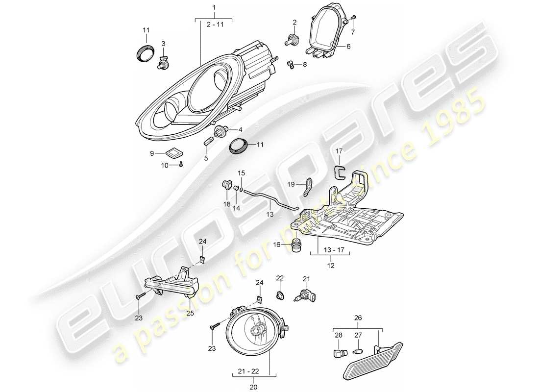 porsche 2009 (987 cayman) headlamp part diagram