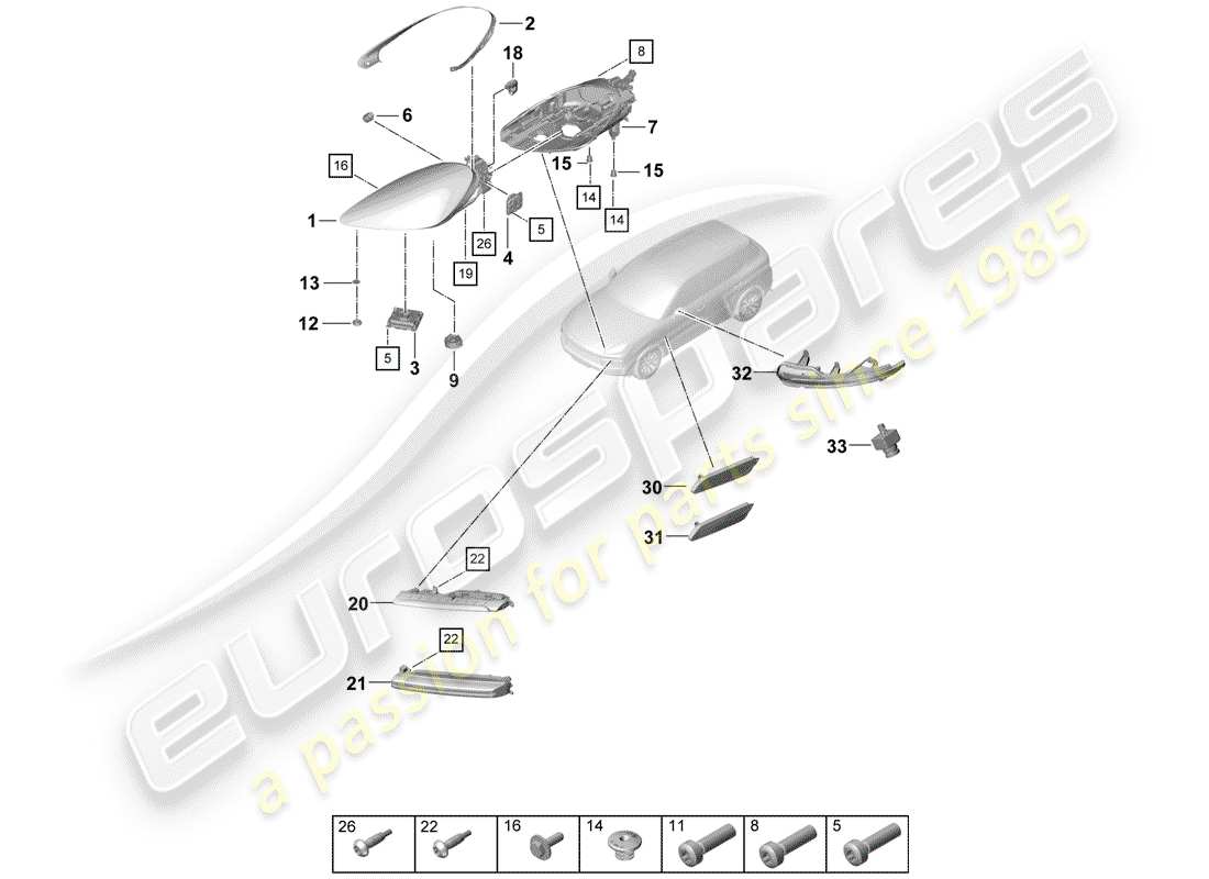 porsche cayenne e3 (2018) led headlight parts diagram