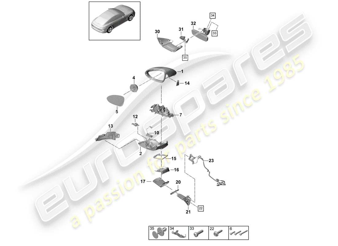 porsche 2017 (panamera 971-1) rear view mirror part diagram