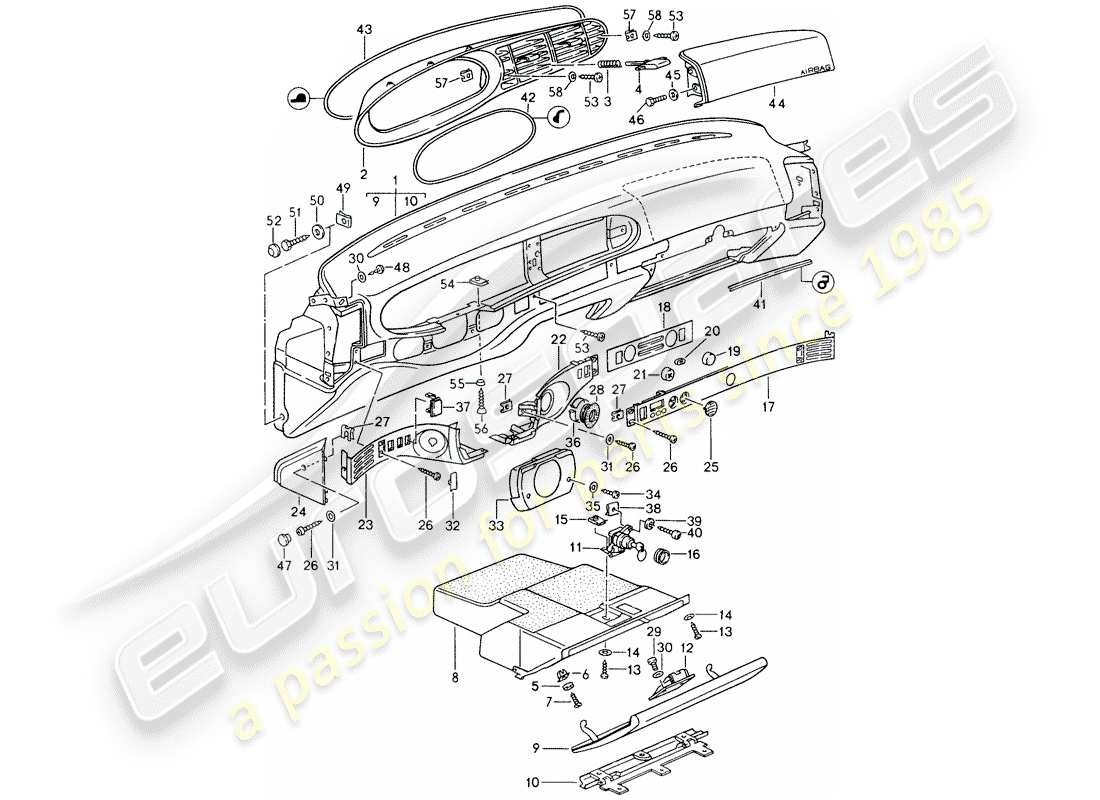 porsche 1991 (944) dash panel trim part diagram