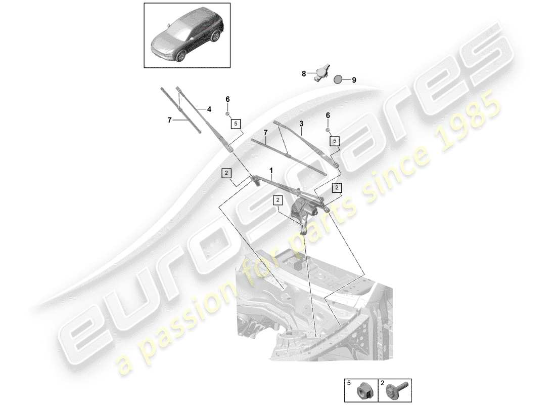 porsche cayenne e3 (2018) windshield wiper system compl. parts diagram