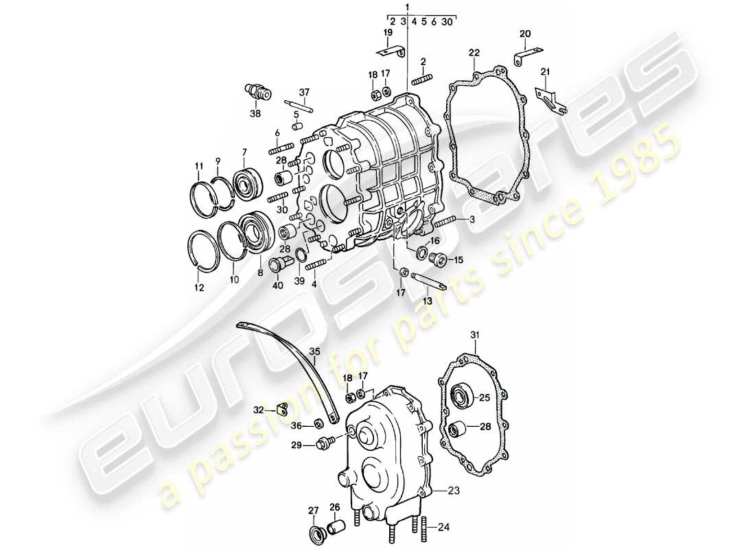 porsche 1989 (911) gear housing - transmission cover part diagram
