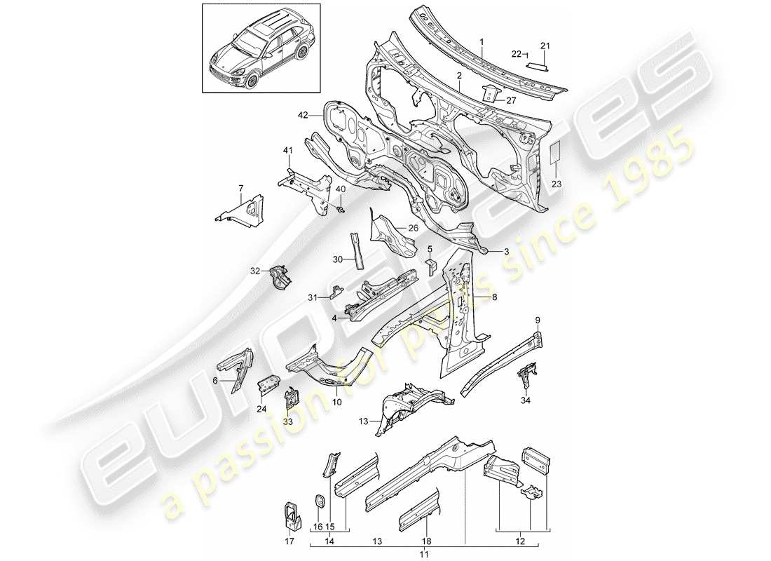 porsche 2011 (cayenne e2 92a) front end part diagram